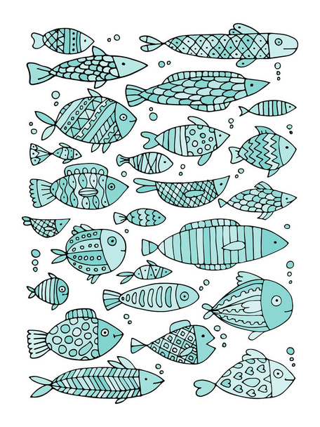 Art fish collection, sketch for your design - Διάνυσμα, εικόνα