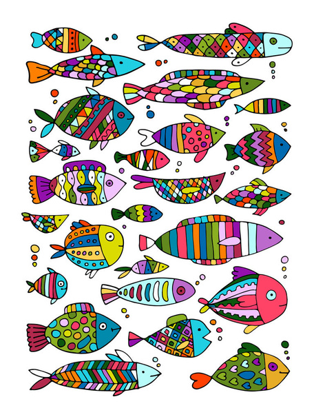 Art fish collection, sketch for your design - ベクター画像