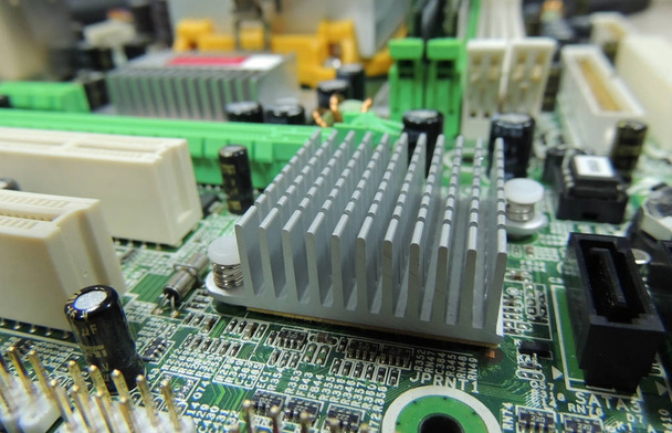 Printed electronic board with soldered radio components macro shot stock image - Photo, Image