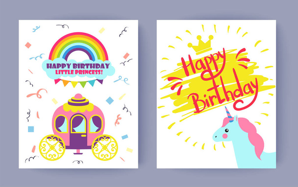 Happy Birthday Postcards Set Vector Illustration - Vetor, Imagem