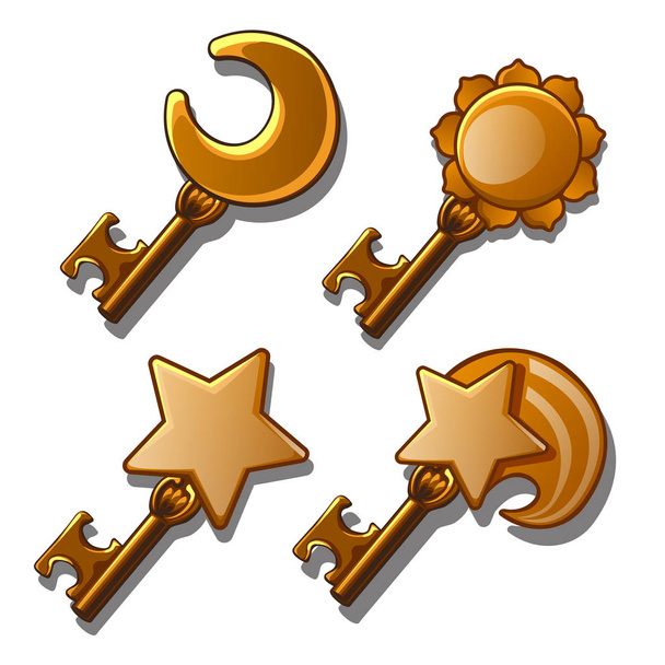 Set of gold keys on astronomical subjects. Vector illustration. - Vettoriali, immagini