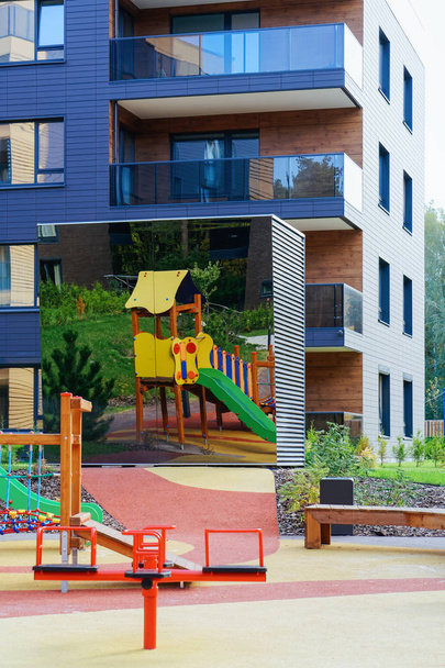 Children playground at European modern complex of apartment residential building quarter. With outdoor facilities. - Foto, immagini