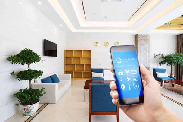 smart phone with modern meeting room - Photo, Image