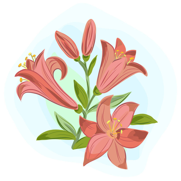 Ilustración vectorial de hermosa tarjeta de regalo con lirios naranjas
 - Vector, imagen