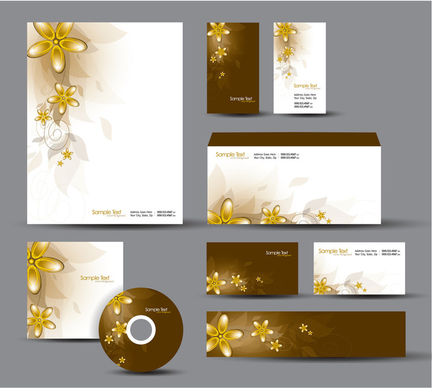 Modern Identity Package. Vector Design. Letterhead, business cards, cd, dvd, envelope, banner, header. Floral Theme. - Вектор,изображение
