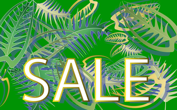 Sale, leaves on a green background for advertising - Vektör, Görsel