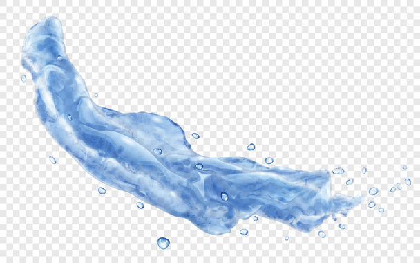 Doorschijnend splash of straal water met druppels in blauwe kleuren, geïsoleerd op transparante achtergrond. Transparantie alleen in vector bestand - Vector, afbeelding