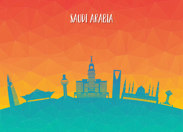 Arabia Saudita Punto di riferimento globale Viaggi e viaggi sfondo di carta. Vector Design Template.used per la tua pubblicità, libro, banner, modello, attività di viaggio o presentazione. - Vettoriali, immagini