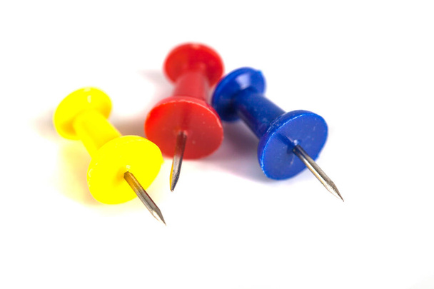 Mark pin pile on the white background in office, tacks. - Photo, Image
