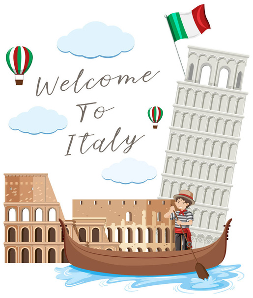 Italien Wahrzeichen auf weißem Hintergrund Illustration - Vektor, Bild
