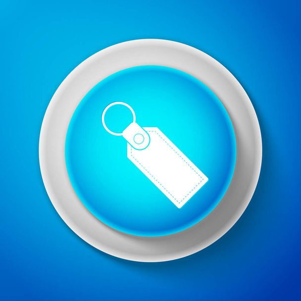 White Rectangular key chain with ring for key icon isolated on blue background. Circle blue button with white line. Vector Illustration - Vector, Image