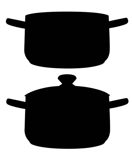 Zwarte silhouet. Twee koken pannen. Open en nauwe pan. Vectorillustratie geïsoleerd op witte achtergrond. - Vector, afbeelding