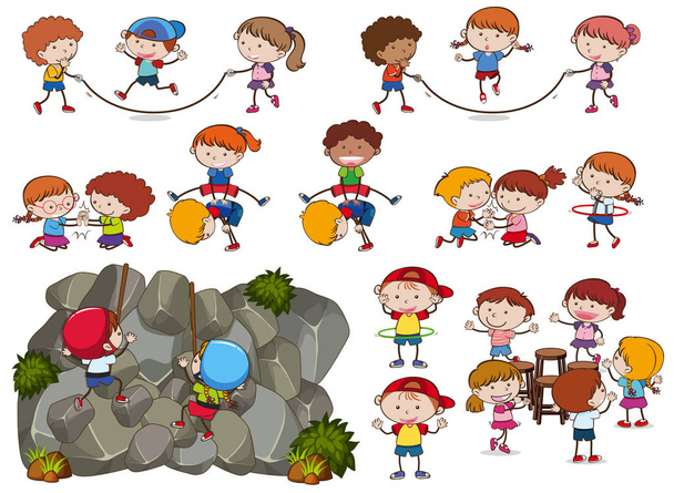 Gyerekek és a fehér Background illustration tevékenységek - Vektor, kép