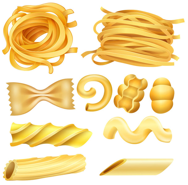 Soort Italiaanse Pasta op witte achtergrond afbeelding - Vector, afbeelding