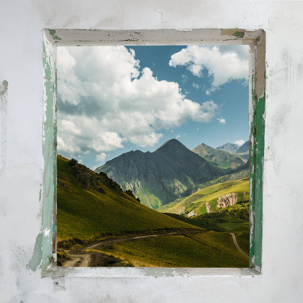 Enough To Stay At Home, Go For A Walk. Summer Concept Travel And Adventure. Window with a picturesque view of the. - Foto, Bild