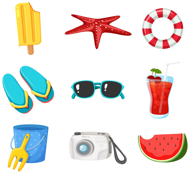 Un conjunto de ilustración de elementos de playa de verano
 - Vector, imagen