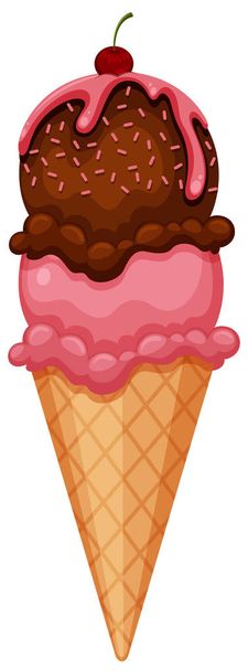 Strawberry Chocolate Ice Cream Cone illustration - Vector, Image