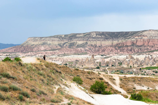 Travel to Turkey - trekking pathes in Goreme National Park in Cappadocia in spring - Fotoğraf, Görsel