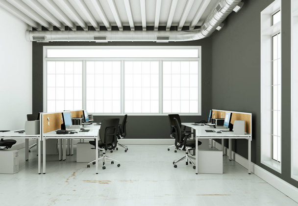 modern large office interior Design with grey wall - 写真・画像