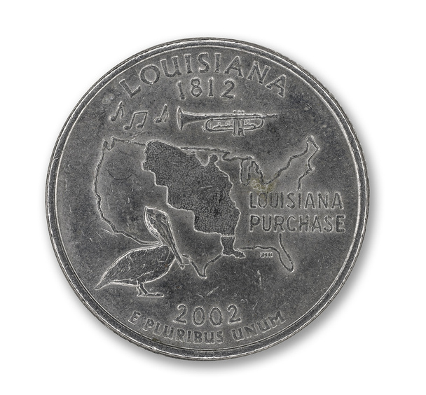 États-Unis Louisiane pièce de quart de dollar sur blanc
 - Photo, image