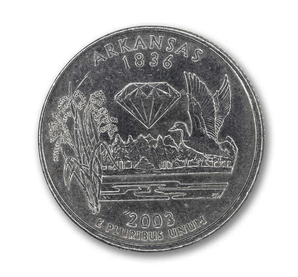 アメリカ合衆国アーカンソー四半期ホワイト上のドルの硬貨 - 写真・画像
