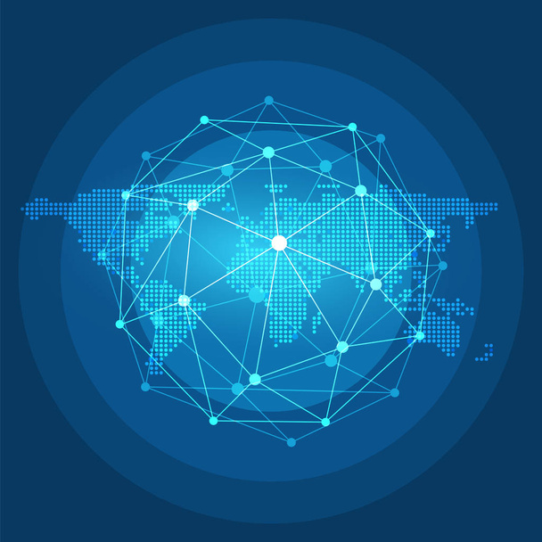 Conexões de Rede Digital, Fundo de Tecnologia - Conceito de Design de Computação em Nuvem com Mapa Mundial Avistado
 - Vetor, Imagem