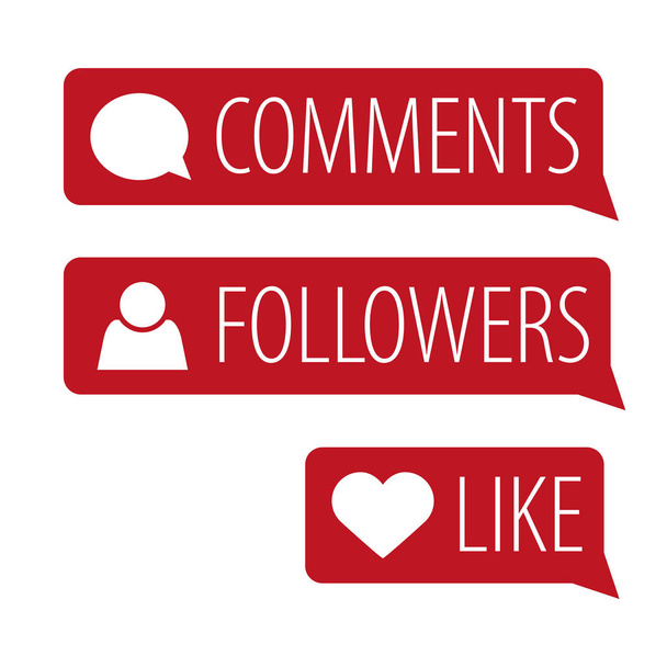 Set of Like, Comment, Follower isolated counter notification. Flat Social Media Sign. Vector illustration. - Vettoriali, immagini