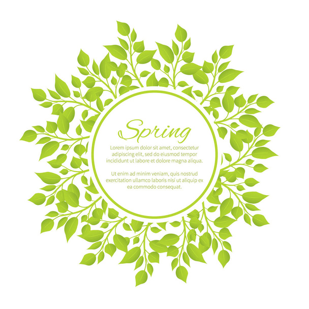 Spring Sign inside Wreath of Herbal Plant Poster - ベクター画像