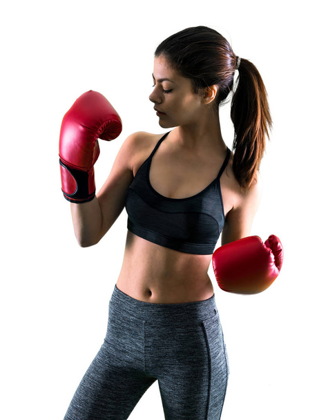 Jovem menina esporte com luvas de boxe
 - Foto, Imagem