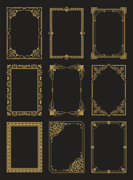 Vintage Frames Collection Golden Borders Isolated - Vector, Image