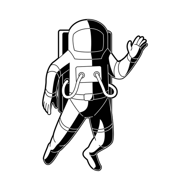 Cosmonaut in spacesuit flying in weightlessness in outer space isolated on white background. - Vektori, kuva