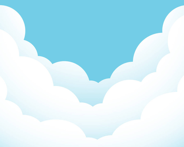 Beyaz bulutların üzerinde mavi gökyüzü - senin metin için yer ile düz tasarlamak vektör - Vektör, Görsel