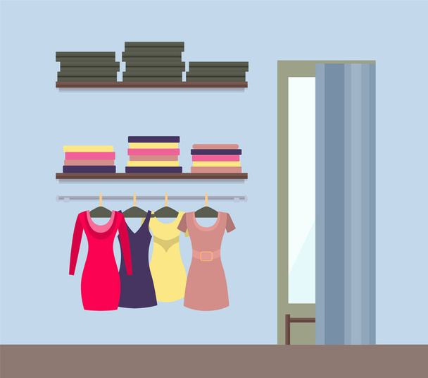 Fitting Room and Womens Clothing Store Shop Window - Vector, afbeelding