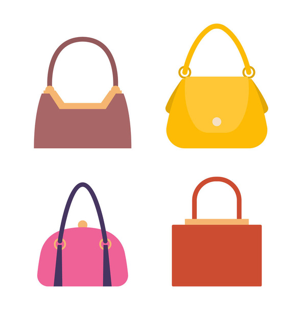 Leather Handbags, Bags with Handles and Locks Set - Vector, imagen