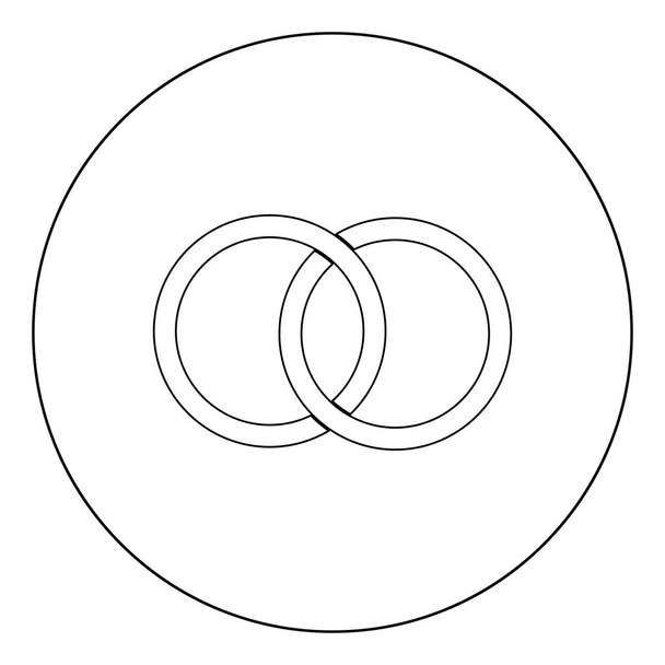 Dvou slepených snubní prsteny ikonu černé barvy v kruhu nebo kulaté vektorové ilustrace - Vektor, obrázek