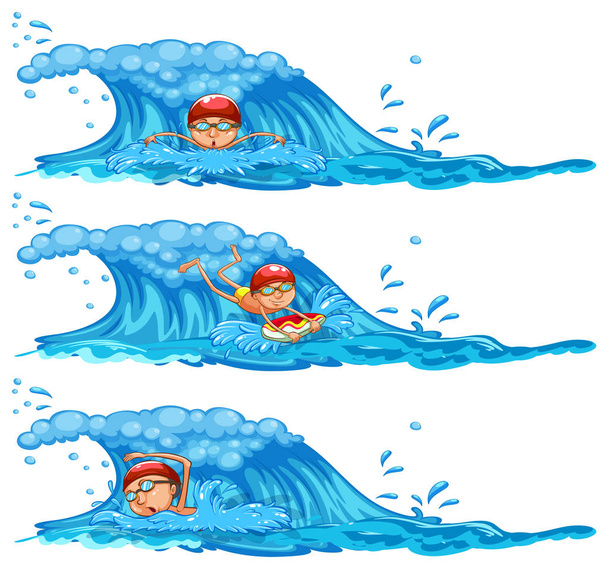 Иллюстрация "Человек плывет в океане"
 - Вектор,изображение