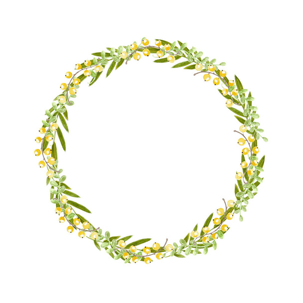 Circle frame from different flowers. Wedding and greeting drawin - Foto, Bild