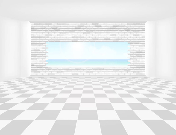 Tile floor with grid line and light from window in perspective view for background. - Vector, Image