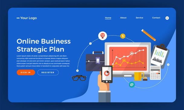 Mock-up design website flat design concept digital marketing. Online business strategic plan. Vector illustration. - Vector, Image