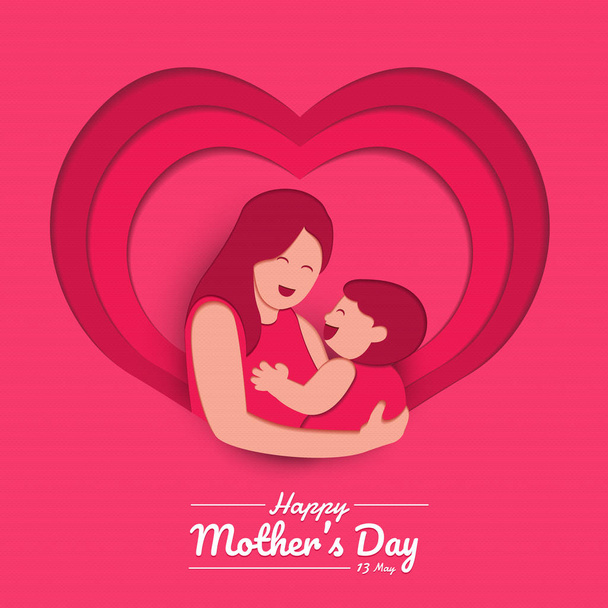 Onnellinen äitienpäivän ulkoasu ruusuilla, kirjoituksella, paperileikkauksella ja tekstuurilla. Vektoriesimerkki
. - Vektori, kuva