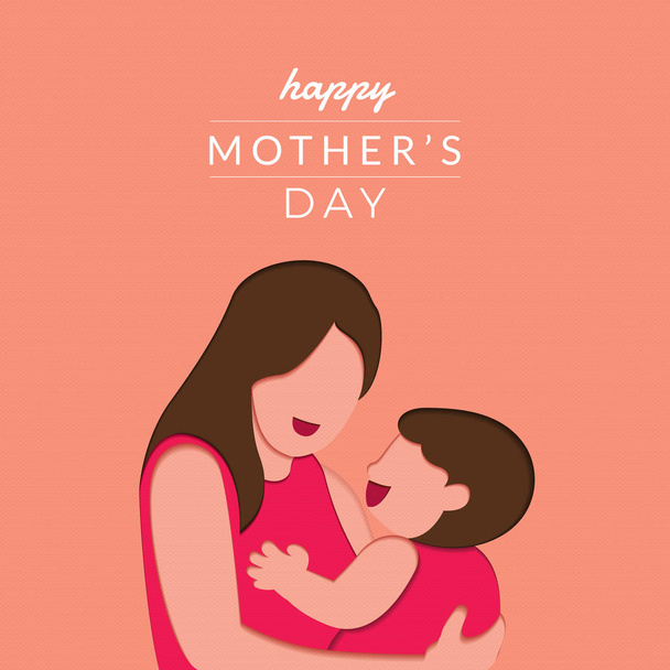 Happy mother's day layout design with roses, lettering, paper cut and texture background. Vector illustration. - ベクター画像