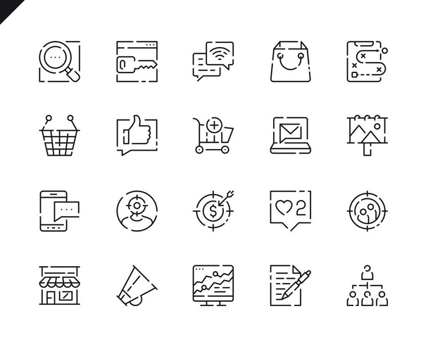 Simple Set Marketing Line Icons for Website and Mobile Apps. Contains such Icons as Mail Marketing, Target, Campaign, Product, Presentation, Target. 48x48 Pixel Perfect. Vector illustration. - Vector, Image