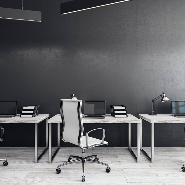 Modern office interior with workplace and copy space on concrete wall. Mock up, 3D Rendering  - Foto, Bild