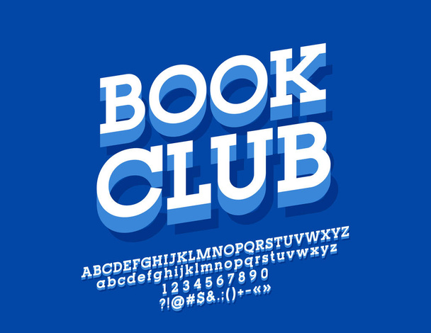 Vector stylish Emblem Book Shop. Bright Blue 3D Alphabet Letters, Numbers and Symbols - Vector, Image