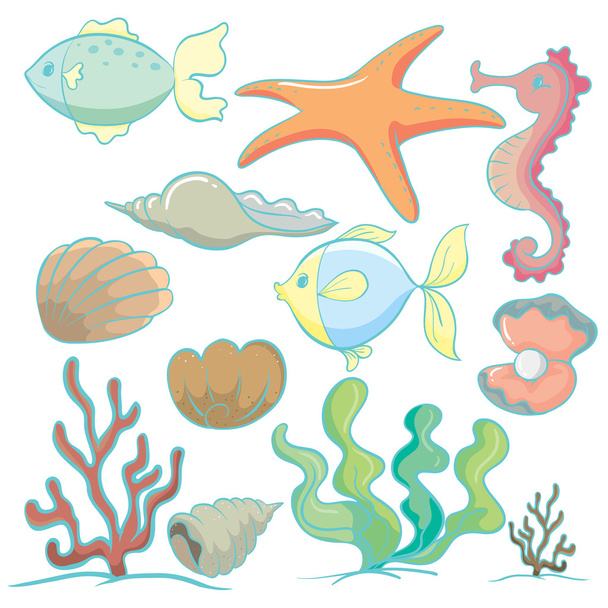 sea animals and plants - Vector, Imagen