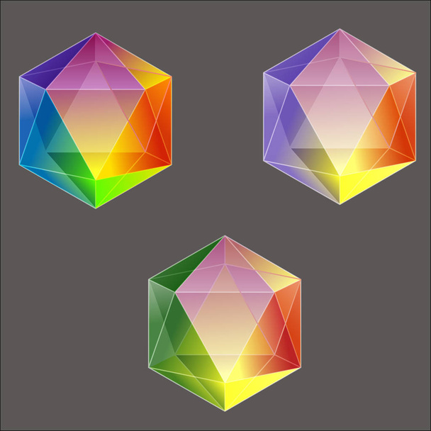   Conjunto de cristales de colores en estilo polígono - Vector, imagen