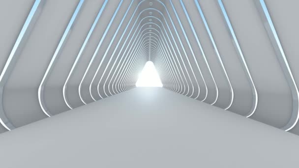 Fly through to abstract futuristic white color spacious interior. 3D Illustrator - Footage, Video