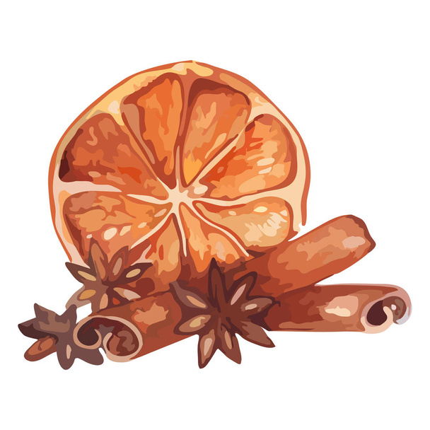 Акварель лимонный цитрусовый анисовый фрукт корицы натюрморт
 - Вектор,изображение