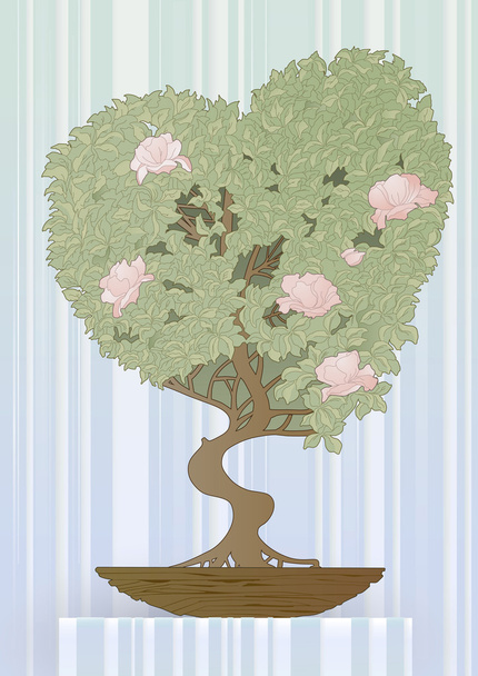 Vector illustration of a tree in the shape of a heart. Abstract - Vetor, Imagem