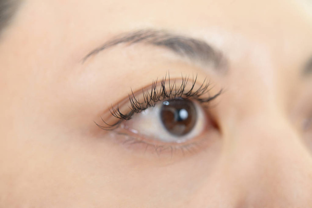 Женский глаз с макияжем и длинными ресницами
 - Фото, изображение